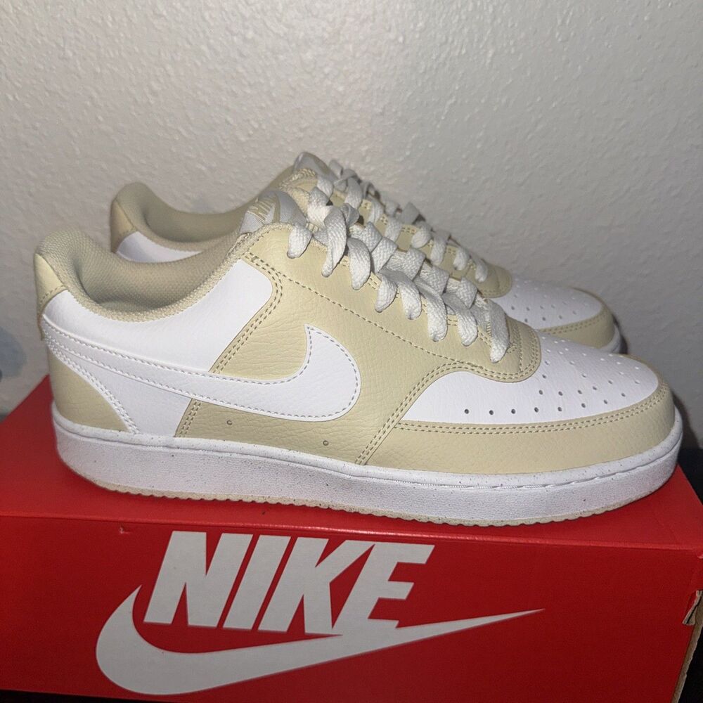 Nike Court Vision Low Shoes Khaki White Casual Sneakers Mens Size 9 HM9862-200